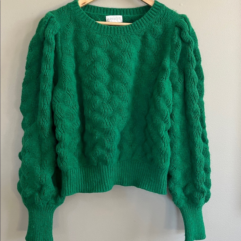 Apricot Kelly green crew neck bubble sleeve chunky knit sweater size 10
